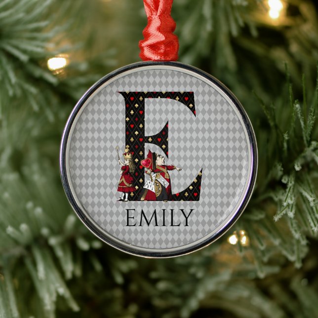 Wonderland Alice & Queen of Hearts Letter E Ornament Aus Metall (Baum)