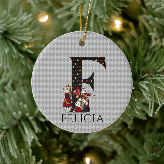 Wonderland Alice & Queen of Hearts Letter F Keramik Ornament (Baum)