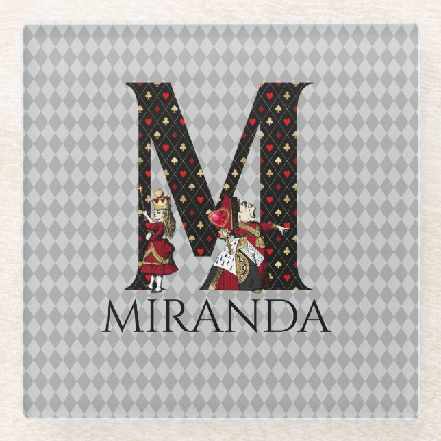 Wonderland Alice & Queen of Hearts Letter M Glasuntersetzer (Vorderseite)