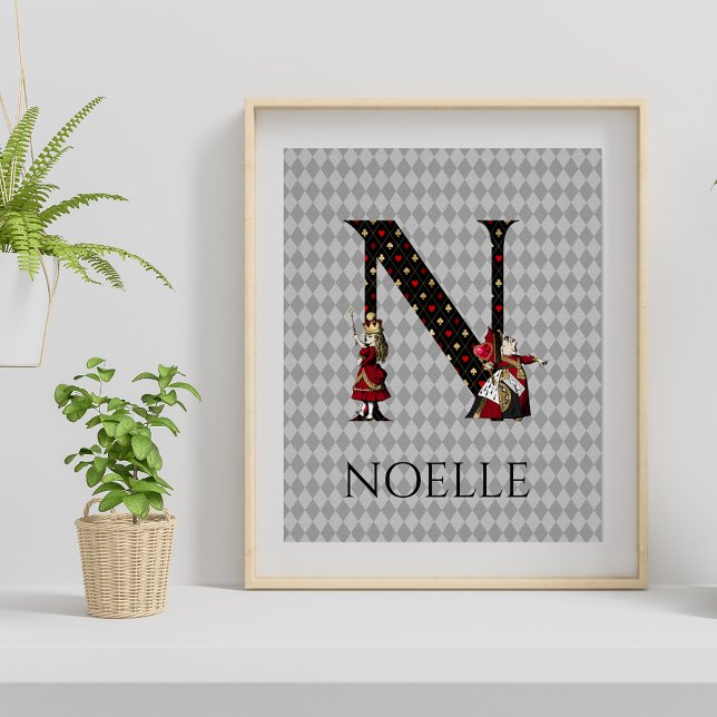 Wonderland Alice & Queen of Hearts Letter N Poster (shown: 16 x 20 framed poster)