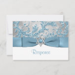 Wonderland Bat Mitzvah UAWG RSVP Karte<br><div class="desc">****Bitte beachten Sie, dass der Bänder, Bogen, Glitzer und Silberstar auf Bildern DRUCKT sind und nicht echt sind. Diese elegante, blaue, silbergraue IMITAT Glitzer Damask Muster Bat Mitzvah rsvp Karte hat einen Hintergrund aus mehreren weißen Schneeflocken darauf und ein PRINTED Stahl blaues Band und Bogen mit einem silbergrauen Stern von...</div>