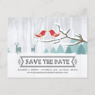 Wonderland Birds Deer Winter Wedding Save the Date Ankündigungspostkarte