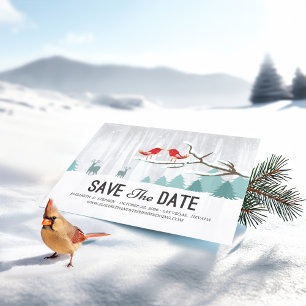 Wonderland Birds Deer Winter Wedding Save the Date Ankündigungspostkarte