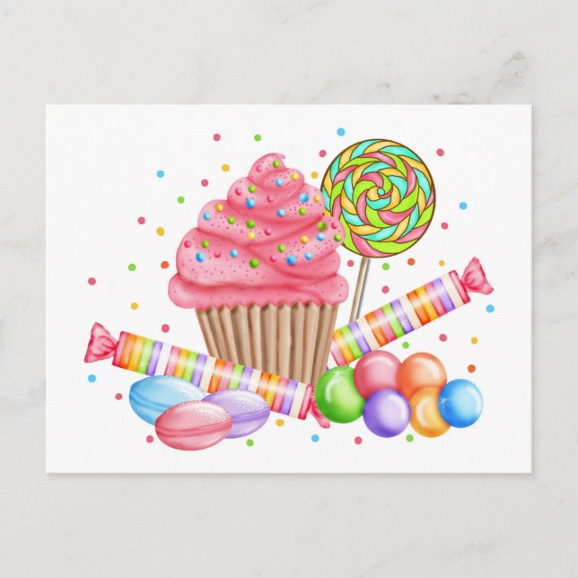 Wonderland Cupcake Candy Lollipop Sweet Tarts Postkarte (Vorderseite)