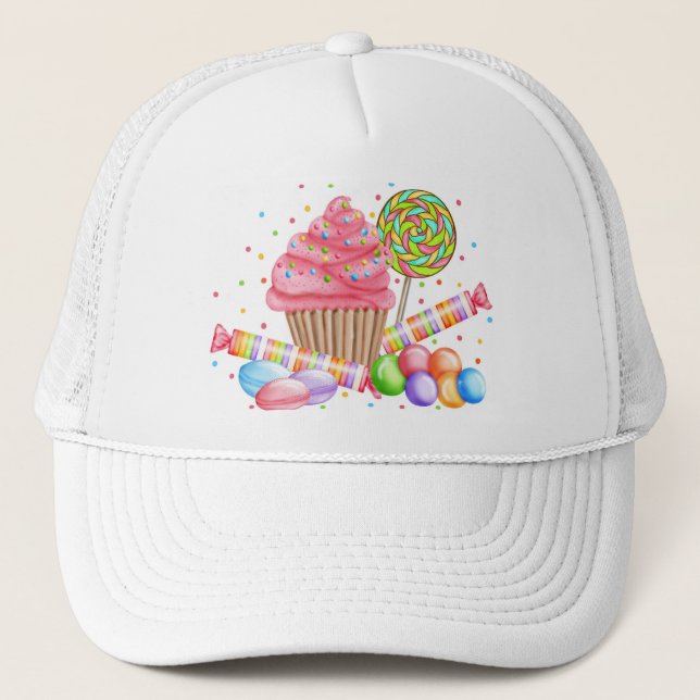 Wonderland Cupcake Candy Lollipop Sweet Tarts Truckerkappe (Vorderseite)