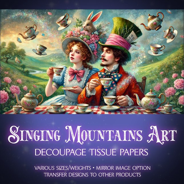 Wonderland Fantasy Tee Mad Hatter Alice Decoupage Seidenpapier (Von Creator hochgeladen)