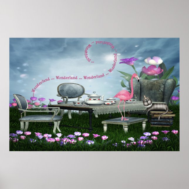 Wonderland Flamingo & Cheshire Cat Poster (Vorne)
