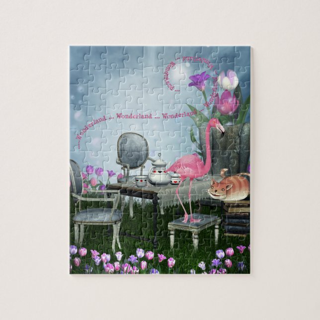 Wonderland Flamingo Cheshire Cat Tea Party Puzzle (Vertikal)