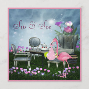 Wonderland Flamingo Sip & See Girl Baby Dusche Einladung