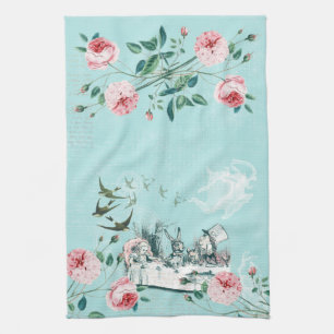 Wonderland Mad Tea Party Aqua Pink Handtuch