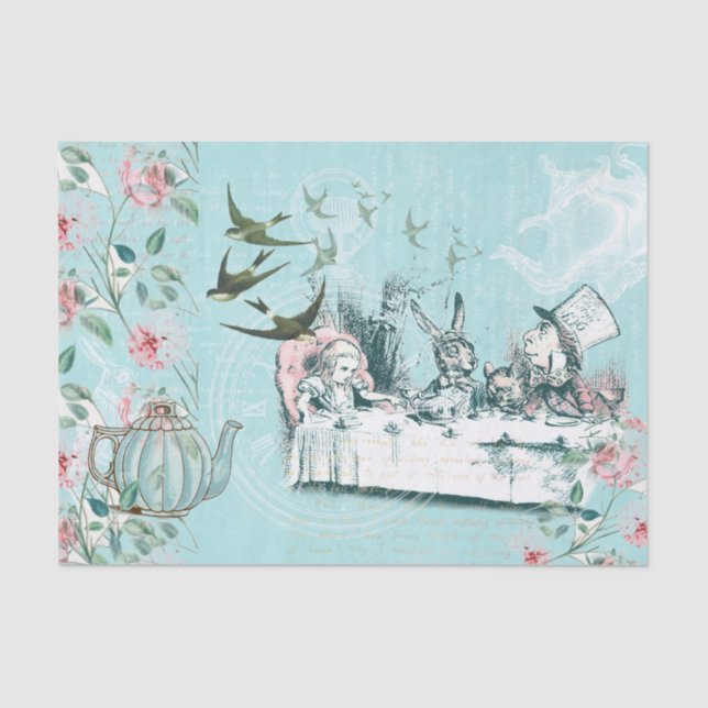 Wonderland Mad Tee Party Aqua Pink Tissue Paper Seidenpapier (Vorderseite)