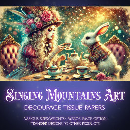 Wonderland Magic Girl and Rabbit Teatime Decoupage Seidenpapier