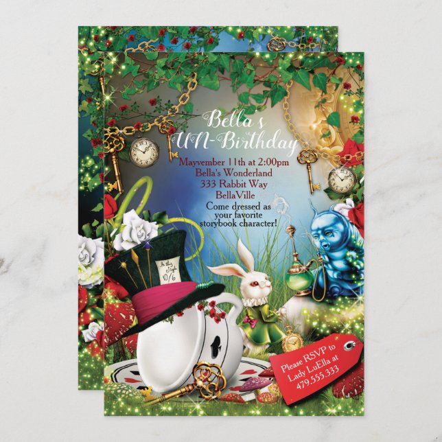 Wonderland-Party Einladung (Vorne/Hinten)
