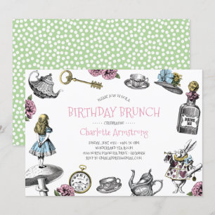 Wonderland Pink und Green Birthday Brunch Einladung