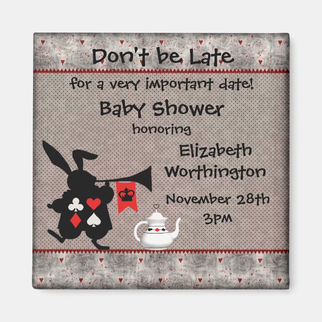 Wonderland Rabbit Babydusche Save the Date Magnet (Vorne)