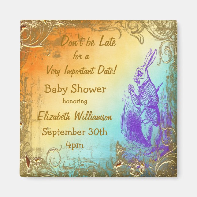 Wonderland Rabbit Save the Date Babydusche Magnet (Vorne)