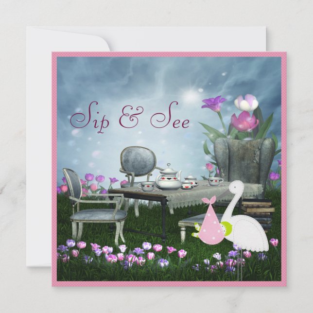 Wonderland Sip & See Babydusche Einladung (Vorderseite)