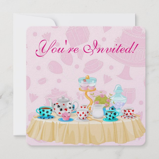 Wonderland Tea Party Bridal Dusche Einladung (Vorderseite)