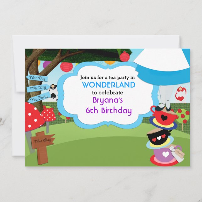 Wonderland Tea Party Geburtstag Einladungen (Vorderseite)