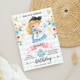 Wonderland Tea Party Girl Birthday Einladung