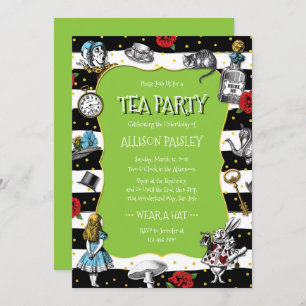 Wonderland Tee Party Lime Green Einladung