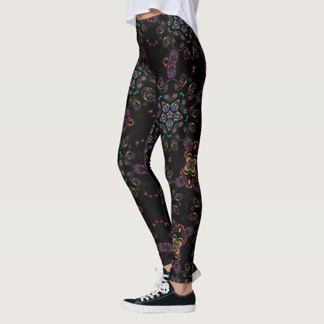 Wonderland verrückt kitty geometrisch schwarzen Sm Leggings (Links)