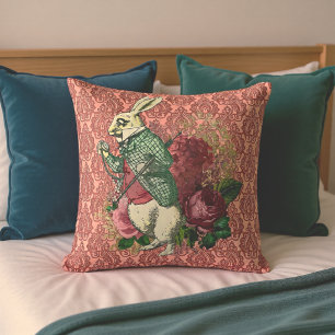 Wonderland Weißes Kaninchen Floral Kissen