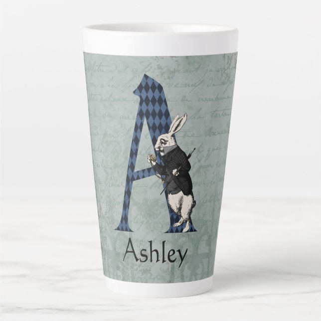 Wonderland White Rabbit Letter A Milchtasse (Vorderseite)