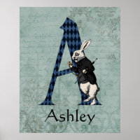 Wonderland White Rabbit Letter A Poster