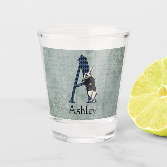 Wonderland White Rabbit Letter A Schnapsglas (Vorderseite)
