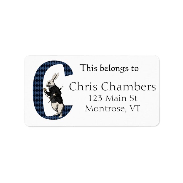 Wonderland White Rabbit Letter C Buchzeichen Adressaufkleber (Vorne)