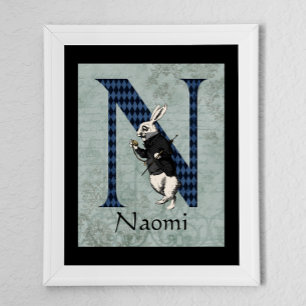 Wonderland White Rabbit Letter N Poster