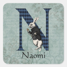 Wonderland White Rabbit Letter N Quadratischer Aufkleber