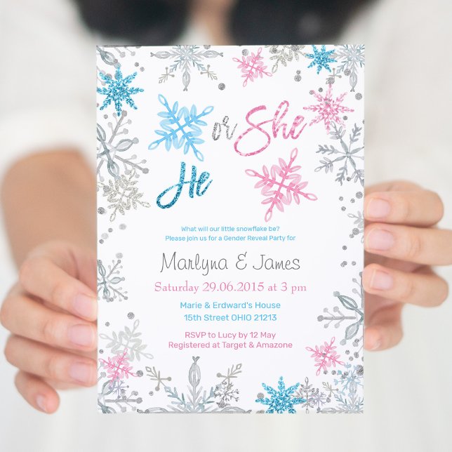Wonderland Winter Snowflake Gender Reveve Invite Einladung (Von Creator hochgeladen)