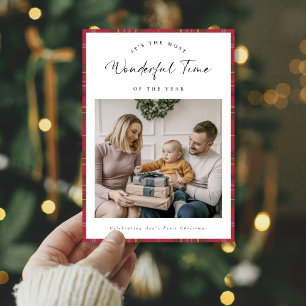 Wonerful Time Baby's First Christmas Karierte Fami Feiertagskarte