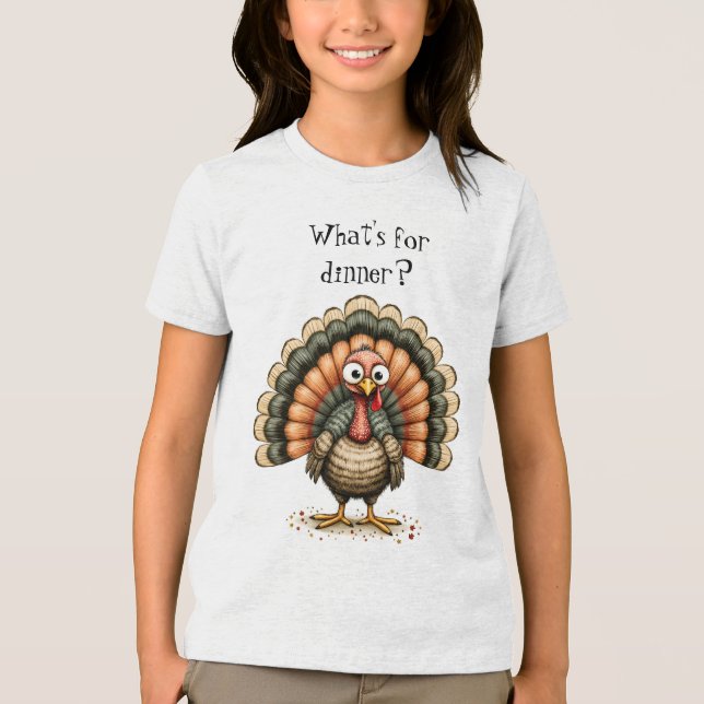 Wonky Quirky Turkey What's For Dinner? Kid's Tri-Blend Shirt (Vorderseite)