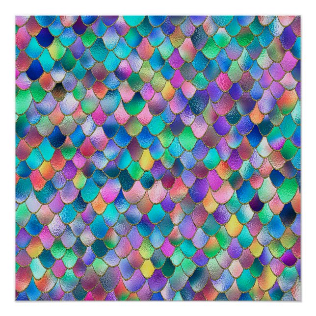 Wonky Rainbow Glitzer Metal Mermaid Scales Poster (Vorderseite)