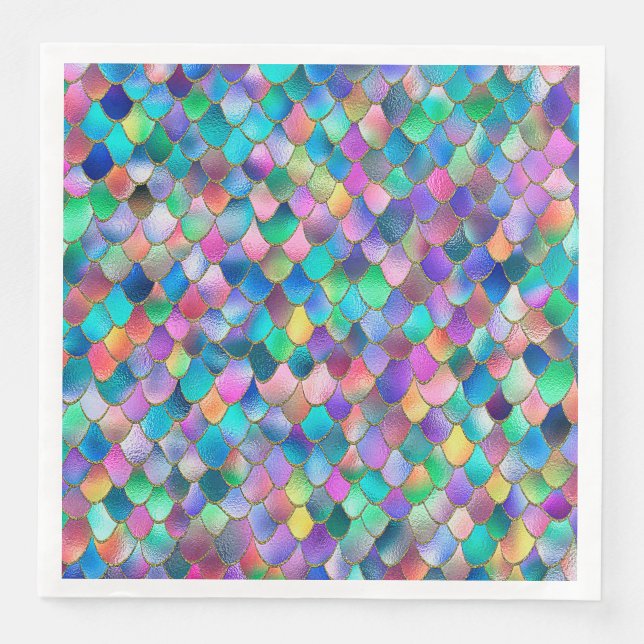 Wonky Rainbow Glitzer Metal Mermaid Scales Serviette (Vorderseite)