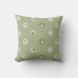 Wonky Retro Polka Dots, Sage, Avocado, Tan Kissen