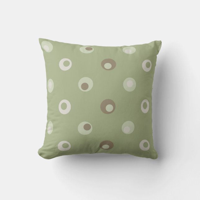 Wonky Retro Polka Dots, Sage, Avocado, Tan Kissen (Vorderseite)