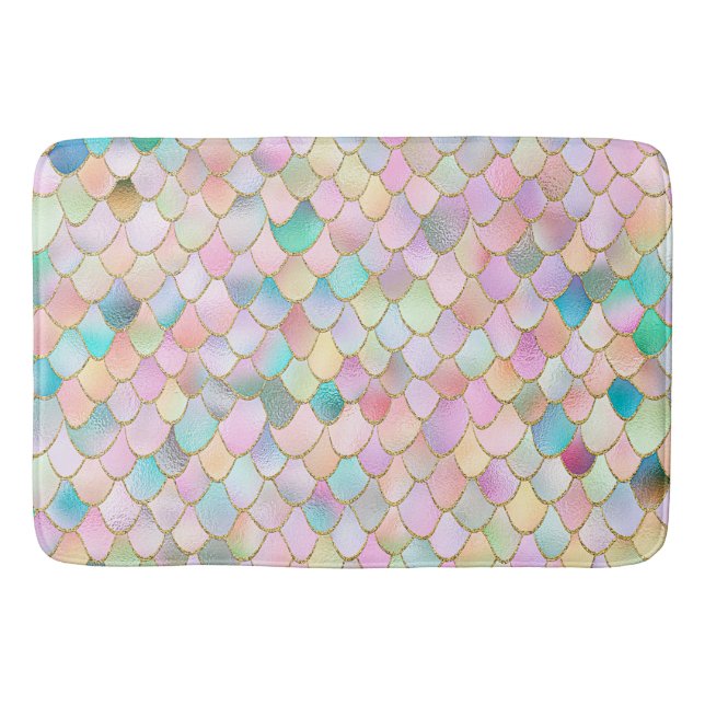Wonky Trendy Rainbow Girl Metal Mermaid Scales Badematte (Vorderseite)