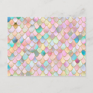 Wonky Trendy Rainbow Girl Metal Mermaid Scales Postkarte