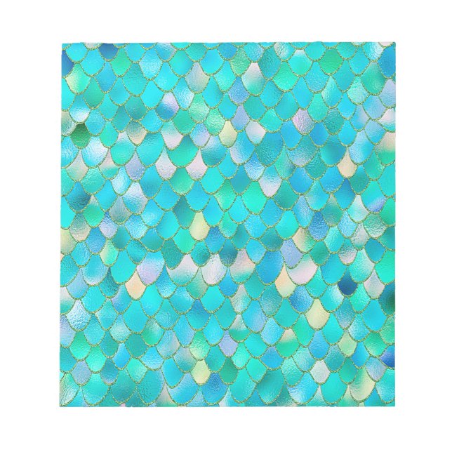 Wonky Watercolor Aquamariner Glitzer Metal Mermaid Notizblock (Vorderseite)