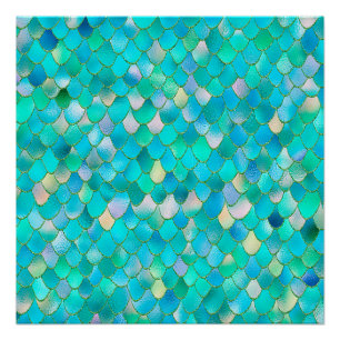 Wonky Watercolor Aquamariner Glitzer Metal Mermaid Poster
