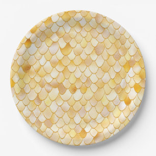 Wonky Watercolor Gold Glitzer Metal Mermaid Scales Pappteller