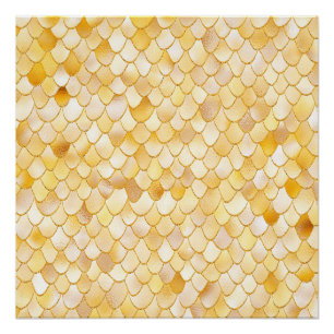 Wonky Watercolor Gold Glitzer Metal Mermaid Scales Poster
