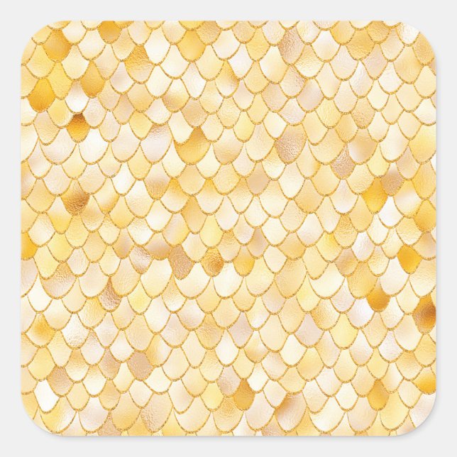 Wonky Watercolor Gold Glitzer Metal Mermaid Scales Quadratischer Aufkleber (Vorderseite)