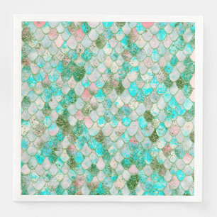 Wonky Watercolor Mint Green Glitzer Mermaid Scales Serviette