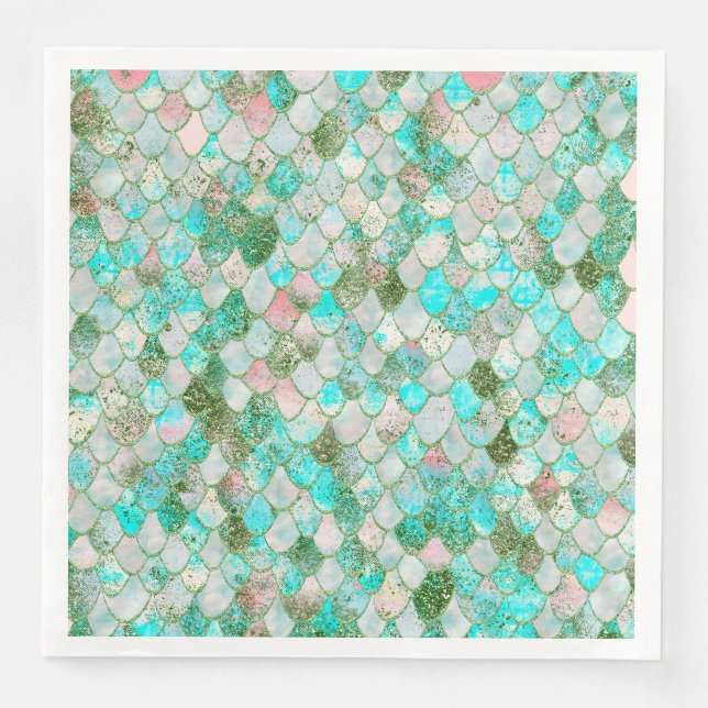 Wonky Watercolor Mint Green Glitzer Mermaid Scales Serviette (Vorderseite)