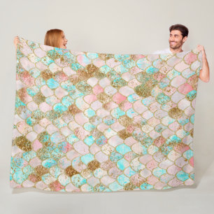 Wonky Watercolor Pastel Glitzer Mermaid Scales Fleecedecke